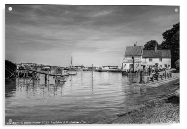 Pin Mill Suffolk in Black and white Acrylic by Diana Mower