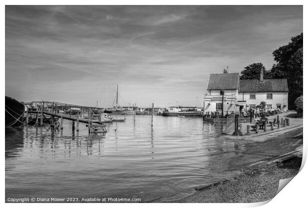 Pin Mill Suffolk in Black and white Print by Diana Mower