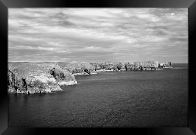 Stackpole Headland.Pembrokeshire.B+W. Framed Print by paulette hurley