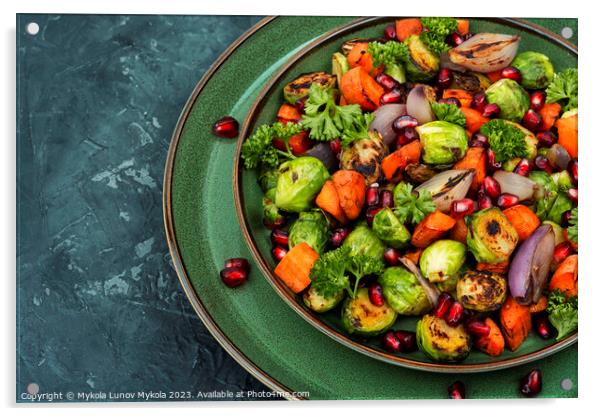 Salad with fried vegetables, vegetarian food. Acrylic by Mykola Lunov Mykola