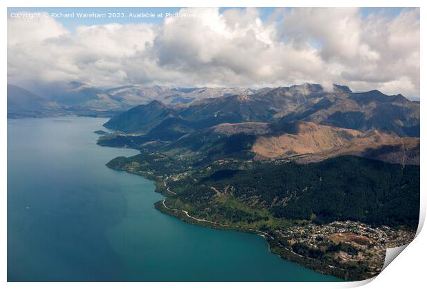 Aerial View Lake Wakatipu Print by Richard Wareham