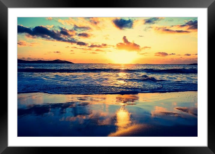 Meal Beach Sunset, Shetland. Framed Mounted Print by Anne Macdonald