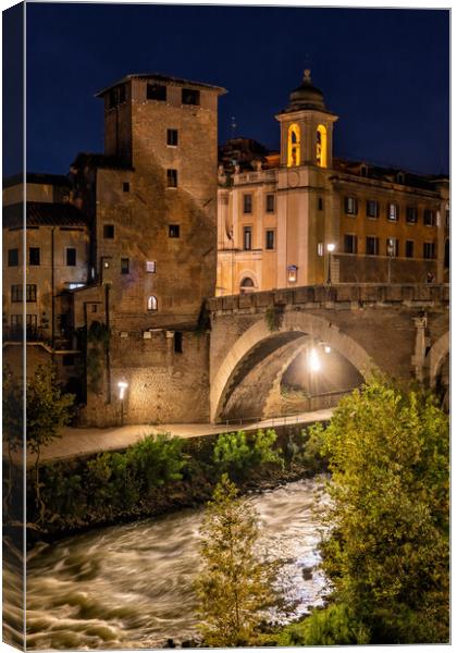 Pons Fabricius And Tiber Island In Rome Canvas Print by Artur Bogacki