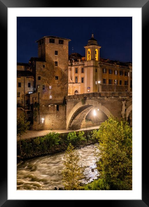 Pons Fabricius And Tiber Island In Rome Framed Mounted Print by Artur Bogacki