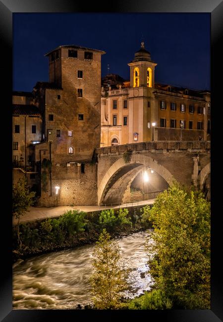 Pons Fabricius And Tiber Island In Rome Framed Print by Artur Bogacki