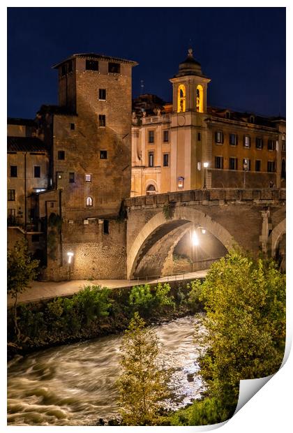 Pons Fabricius And Tiber Island In Rome Print by Artur Bogacki