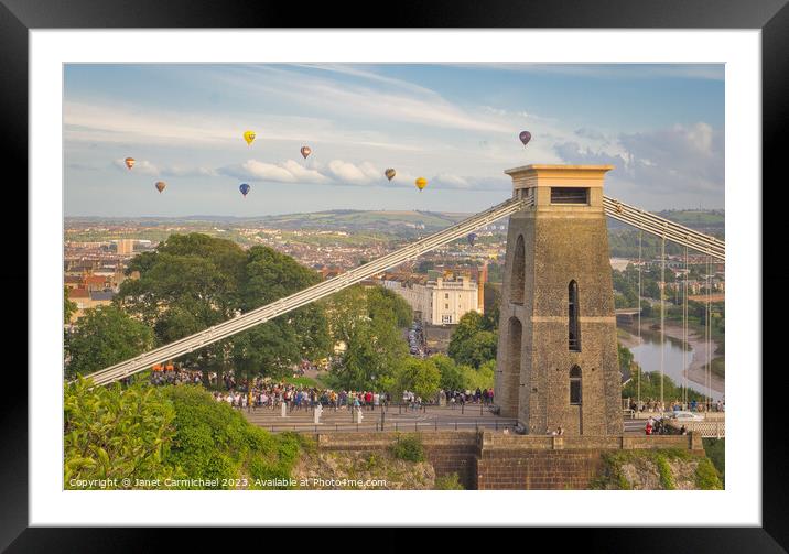 Vibrant Hot Air Balloons over Bristol Framed Mounted Print by Janet Carmichael