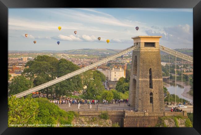 Vibrant Hot Air Balloons over Bristol Framed Print by Janet Carmichael