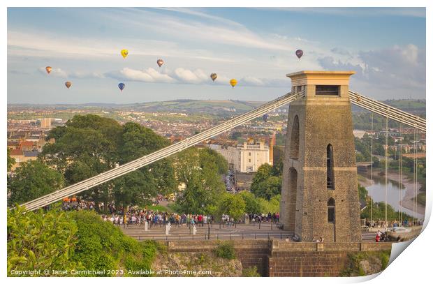 Vibrant Hot Air Balloons over Bristol Print by Janet Carmichael