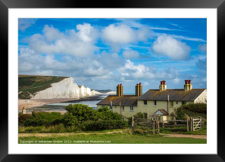 Coastguard Cottages and the Seven Sisters Framed Mounted Print by Sebastien Greber