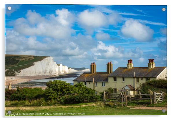 Coastguard Cottages and the Seven Sisters Acrylic by Sebastien Greber