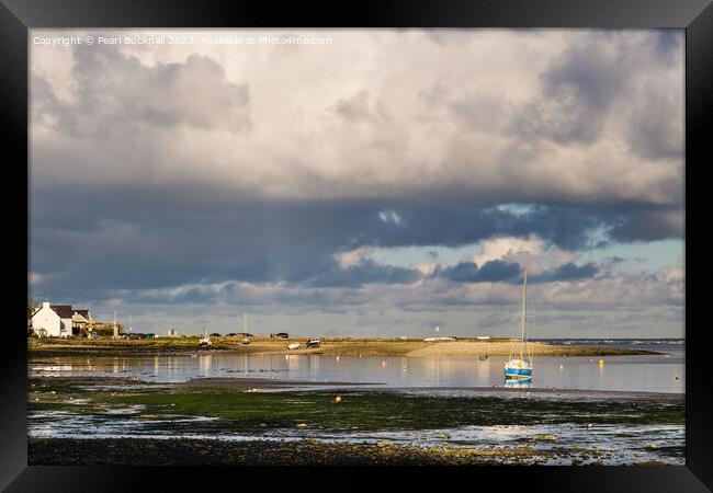 Moody Red Wharf Bay Anglesey Framed Print by Pearl Bucknall
