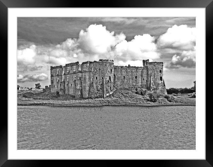 Carew Castle.Pembrokeshire.B+W. Framed Mounted Print by paulette hurley