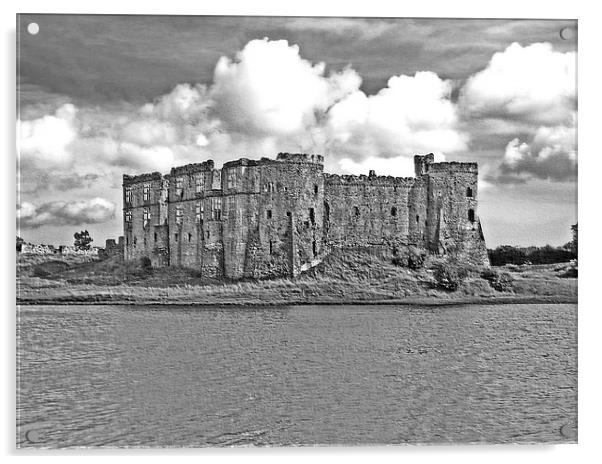 Carew Castle.Pembrokeshire.B+W. Acrylic by paulette hurley