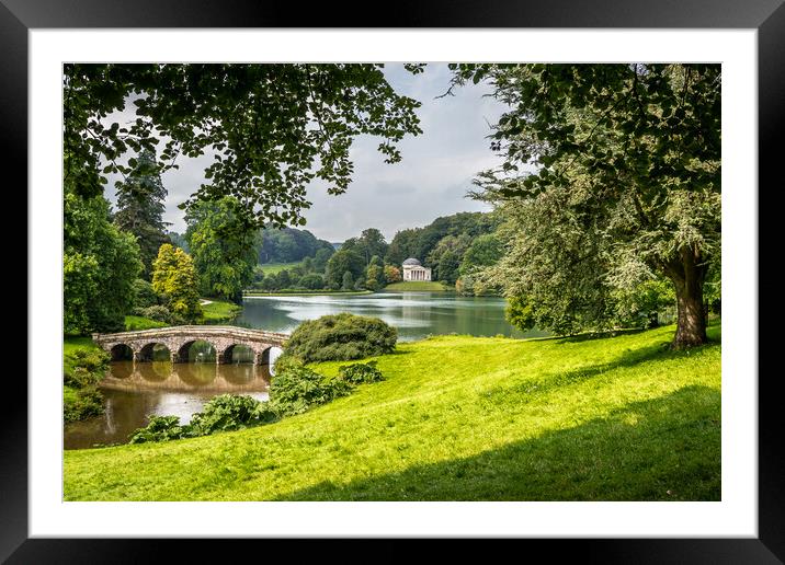 Stourhead Gardens with view of The Palladian bridge and Pantheon Framed Mounted Print by Sue Knight