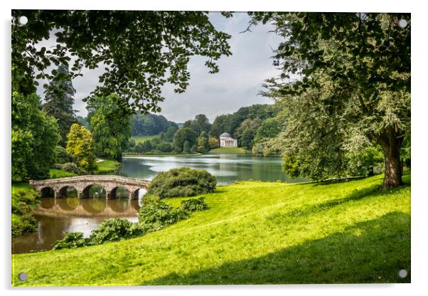 Stourhead Gardens with view of The Palladian bridge and Pantheon Acrylic by Sue Knight