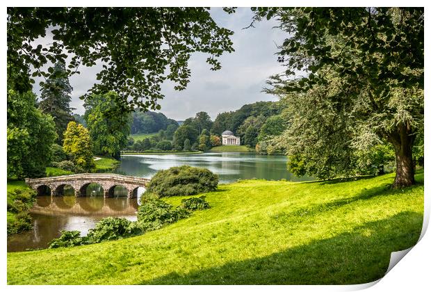 Stourhead Gardens with view of The Palladian bridge and Pantheon Print by Sue Knight