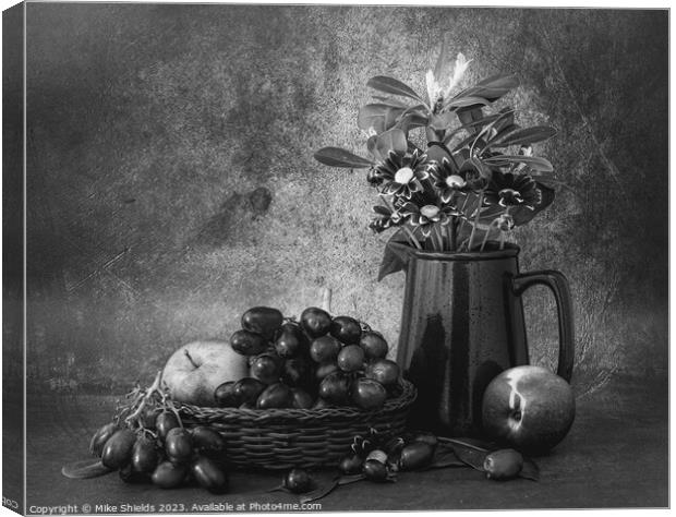 Monochrome Still Life: Fruit and Flowers Canvas Print by Mike Shields