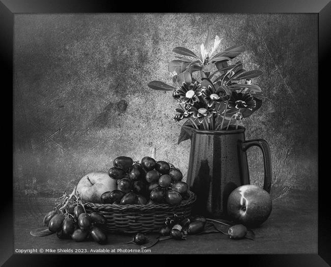 Monochrome Still Life: Fruit and Flowers Framed Print by Mike Shields