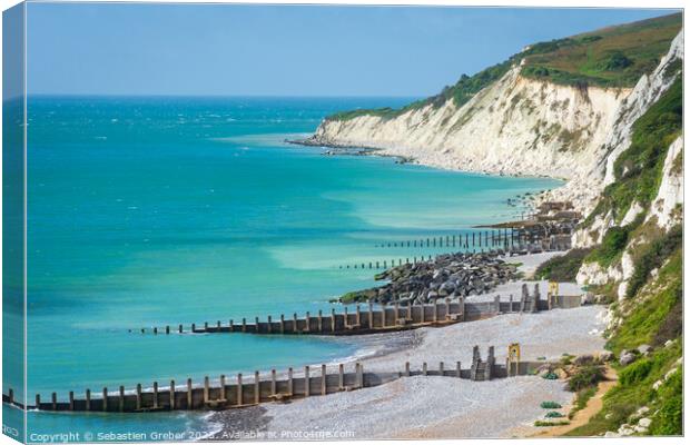 View towards Cow Gap from Holywell Eastbourne Canvas Print by Sebastien Greber