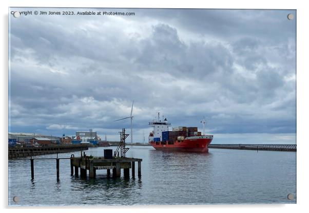 Container ship leaving Port of Blyth Acrylic by Jim Jones
