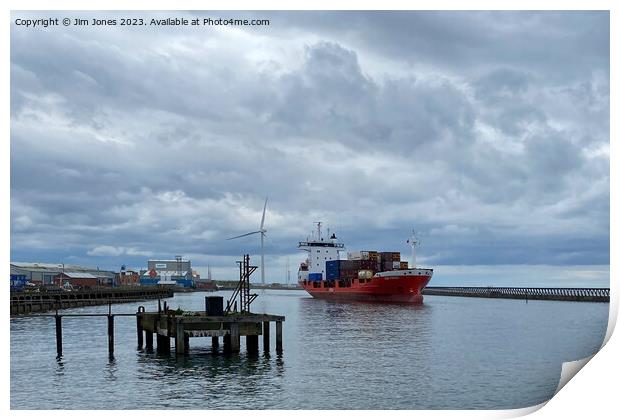 Container ship leaving Port of Blyth Print by Jim Jones