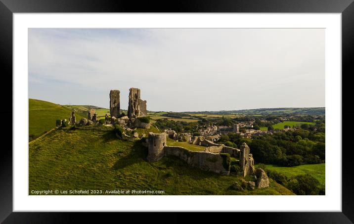 In the Heart of Dorset: Corfe Castle and Village Framed Mounted Print by Les Schofield