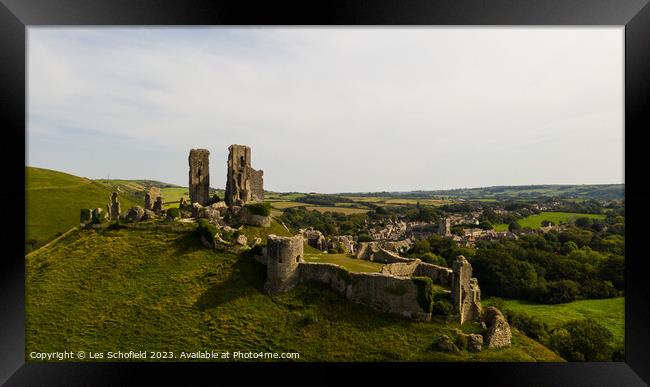 In the Heart of Dorset: Corfe Castle and Village Framed Print by Les Schofield