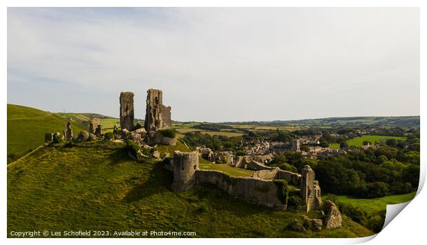 In the Heart of Dorset: Corfe Castle and Village Print by Les Schofield