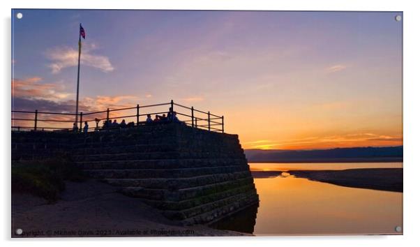 Arnside Pier Sunset Acrylic by Michele Davis