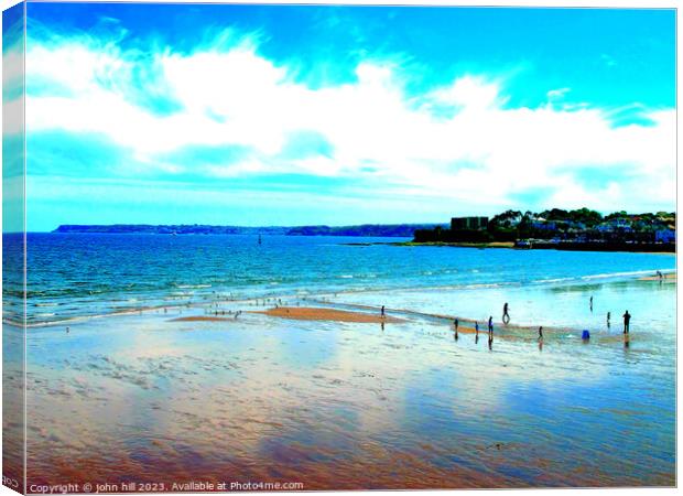 Tranquil Paignton Beach at Low Tide Canvas Print by john hill