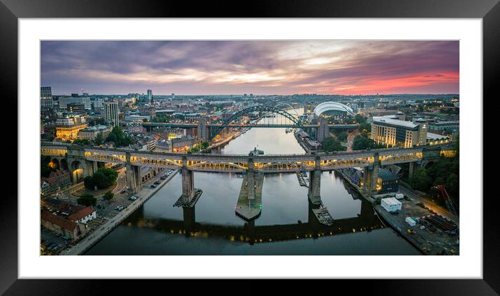 Tyne Bridges at Dawn Framed Mounted Print by Apollo Aerial Photography