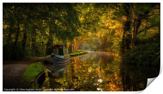Serene Dawn over Autumnal Canal Print by Clive Ingram