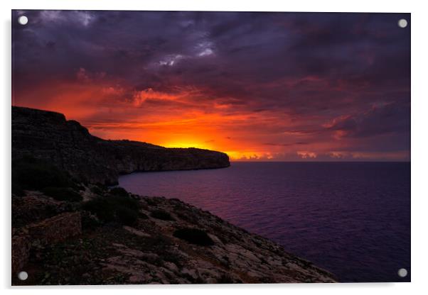 Sunrise By The Sea In Malta Acrylic by Artur Bogacki