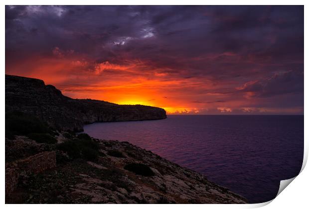 Sunrise By The Sea In Malta Print by Artur Bogacki