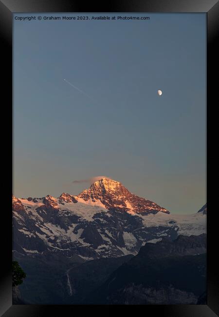 Jungfrau and Moon sunset Framed Print by Graham Moore