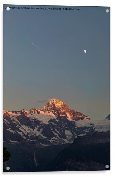 Jungfrau and Moon sunset Acrylic by Graham Moore