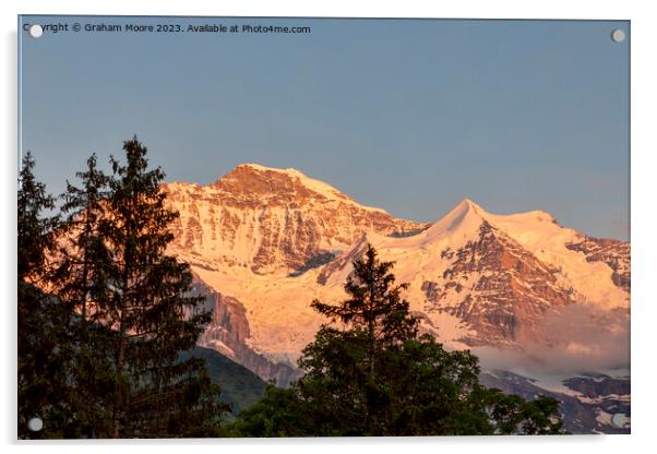 Jungfrau and Silberhorn sunset Acrylic by Graham Moore