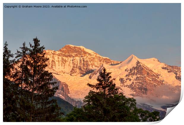 Jungfrau and Silberhorn sunset Print by Graham Moore