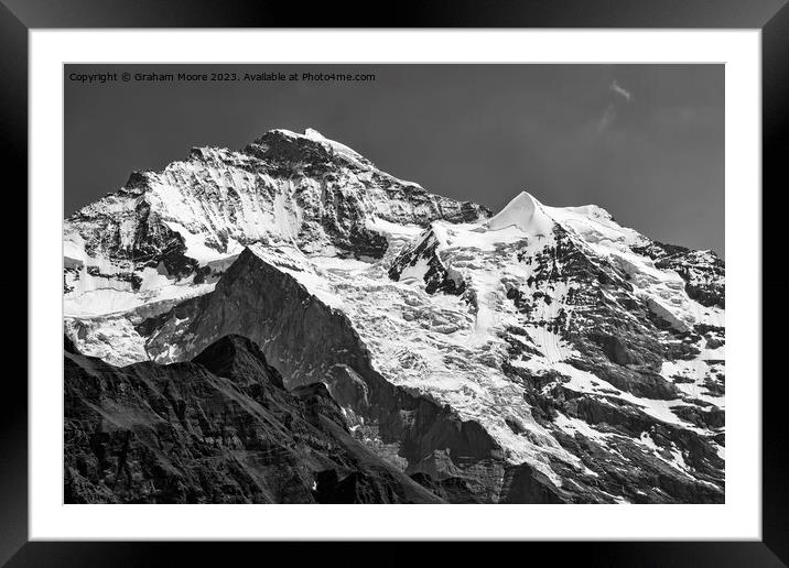 Jungfrau and Silberhorn monochrome Framed Mounted Print by Graham Moore