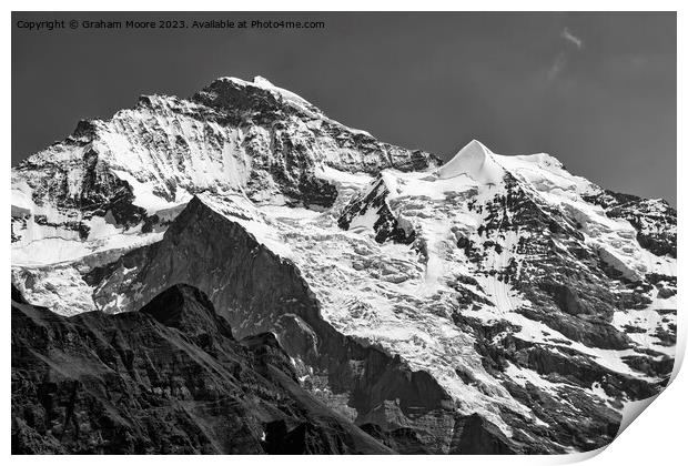 Jungfrau and Silberhorn monochrome Print by Graham Moore