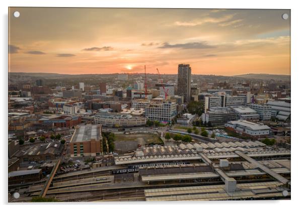 Sheffield City Sunset Acrylic by Apollo Aerial Photography