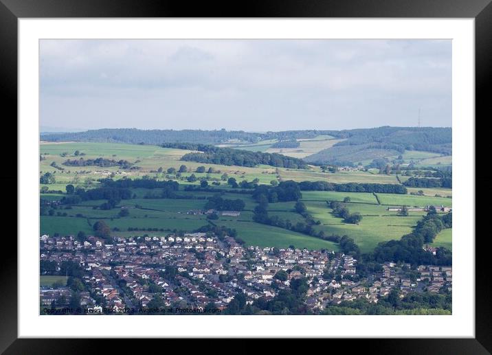View of Otley town West Yorkshire from The Chevin Framed Mounted Print by Helen Reid