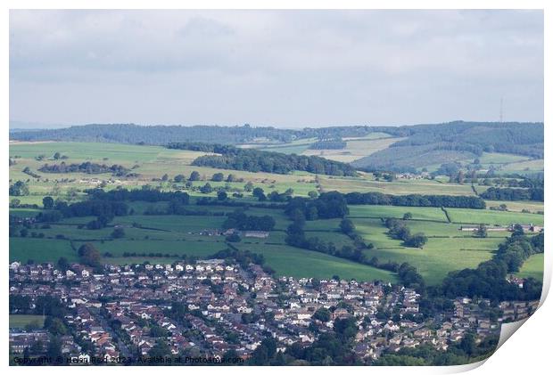 View of Otley town West Yorkshire from The Chevin Print by Helen Reid