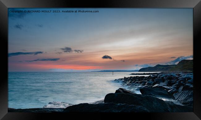 West Bay Dorset Just after Sunset Framed Print by RICHARD MOULT