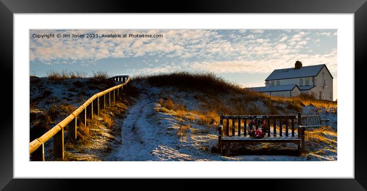 Sunshine and snow at Seaton Sluice - Panorama Framed Mounted Print by Jim Jones