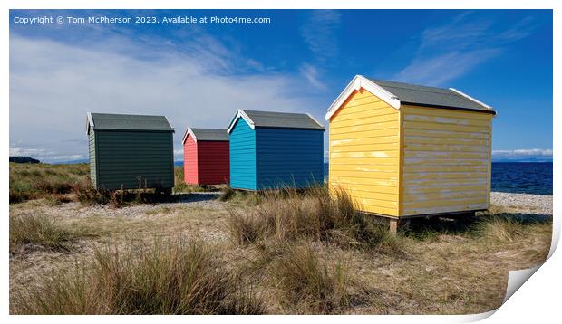 Vibrant Beach Huts at Findhorn Print by Tom McPherson