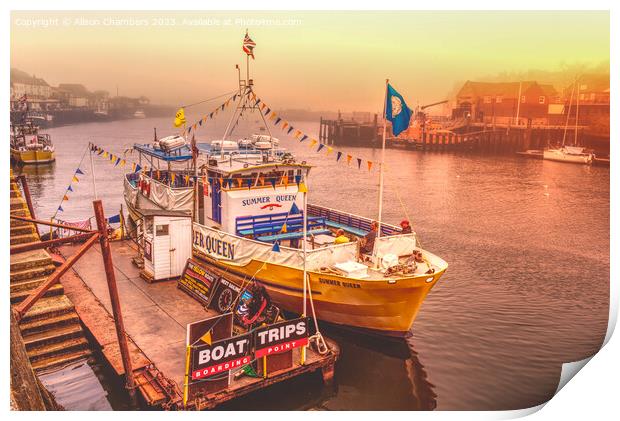 Whitby Harbour Boat Trips Print by Alison Chambers
