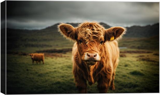 Close-up of a highland baby cow standing above the Canvas Print by Guido Parmiggiani