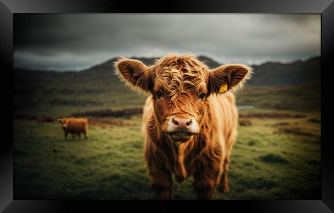 Close-up of a highland baby cow standing above the Framed Print by Guido Parmiggiani
